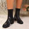 Fashion Side Zipper Women's Boots 2025 Spring and Autumn New Fashion Square Toe Solid Color Thick Heel Stitching Short-leg Fashion Boots