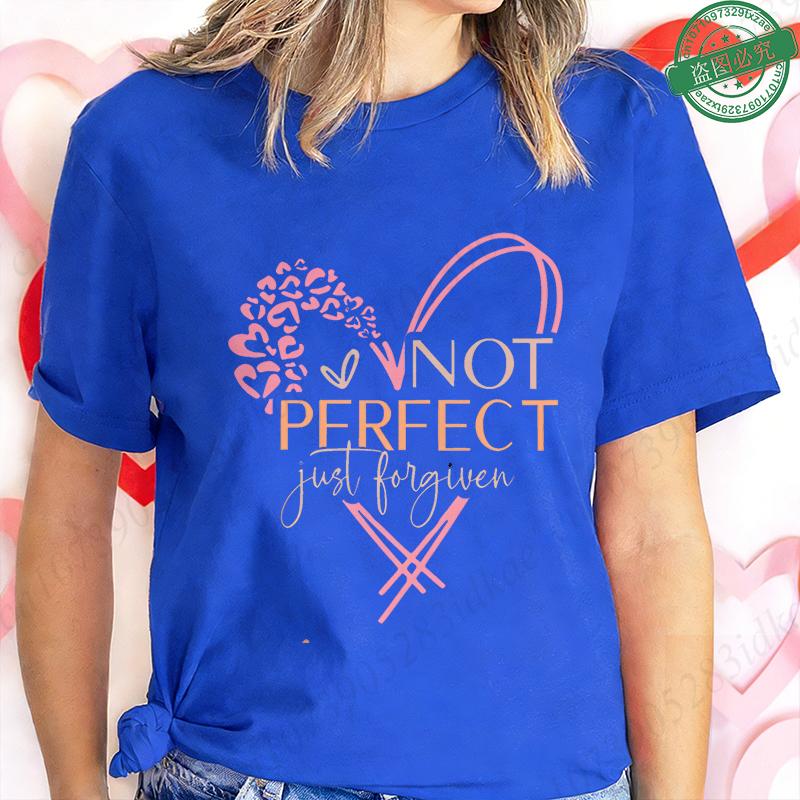 Nicht Perfekt Nur Vergeben T-Shirt für Damen Herz Kreuz Grafik T-Shirt Lässige Kurzarm O-Ausschnitt Oberteile Inspirierendes Christliches Geschenk