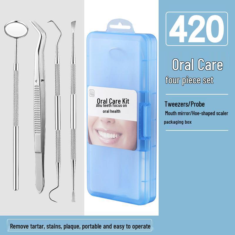 Dental Oral Care Tool Set: Stainless Steel Mouth Mirror, Probe, Tartar Remover, Toothpick