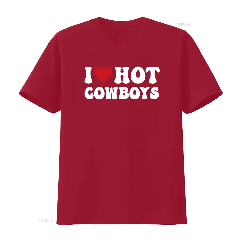 I Love Hot Cowboys Heart Funny Country Western T Shirt vintage Washed Soft Stylish Stretched graphic Slightly Casual Breathable