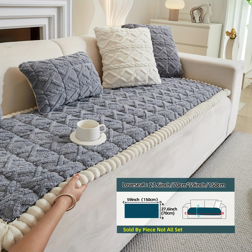 No Pillow 1pc Autumn and Winter Thickened Bohemian Style Quilted Sofa Cover with Pleats, Integrated Plush Fabric, Non-slip Protective Cover for Pets