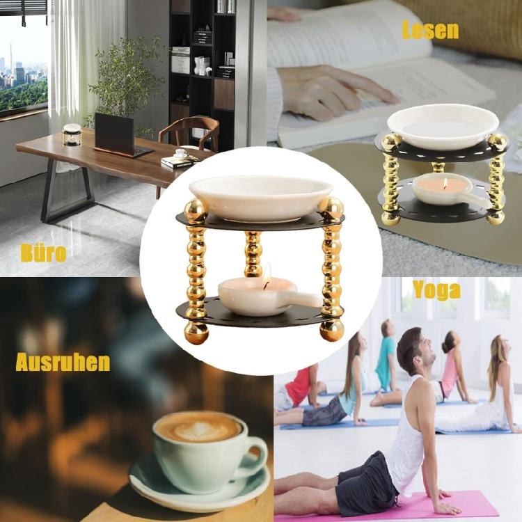 Ceramics Essential Oil Warmer with Tealight Candle Spoon Aromatherapies Wax Melt Burners Diffuser for Relaxation Space