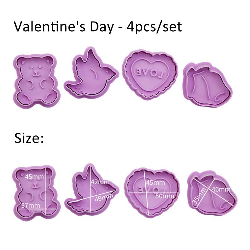 4Pcs/Set Christmas Halloween Cookie Cutter Stamp Biscuit Mold 3D Cookie Plunger Fondant Sugar Craft Pastry Cake Decorating Tool
