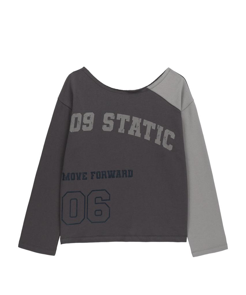 Saendeulig One Shoulder Color Block T-Shirt_Brown