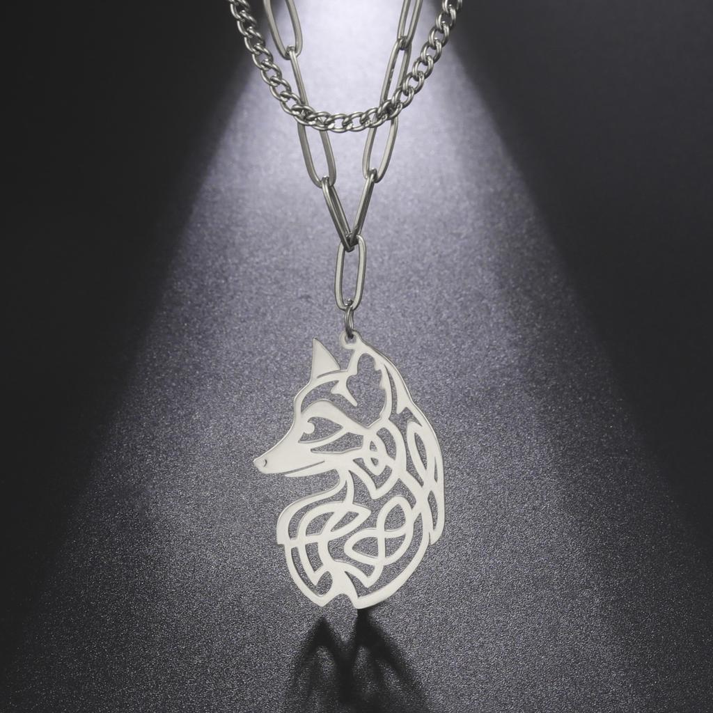 Vintage Celtics Knot Fox Pendant Necklace Viking Animal Loki Dragon Nordic Amulet Stainless Steel Jewelry Gift for Men Women