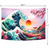 Delur Great Wave Tapestry Japanese Sunset Ocean Sea Wave Off Kanagawa Tapestry Wall Hanging Vintage Asian Anime Cherry Blossom Nature Headboard for