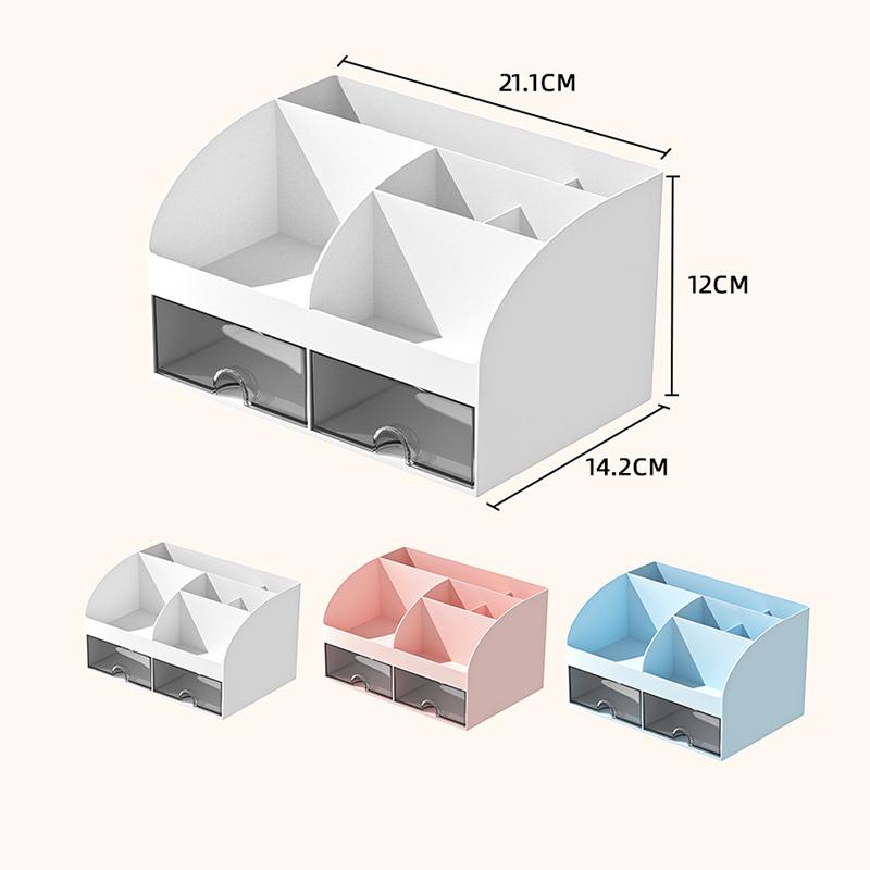 Desktop Transparent Cosmetics Storage Box Desktop Organizer with Drawers Pen Holder Stationary Storage Rack for Office Desks