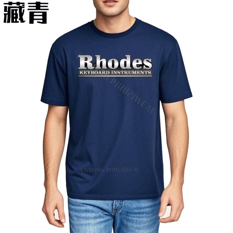 Rock T-Shirt Bequemes Freizeit-T-Shirt Rhodes Keyboard Instrument Unisex Auf Schwarz Rundhals Klassisches T-Shirt Cooles Minimalistisches T-Shirt Rundhals