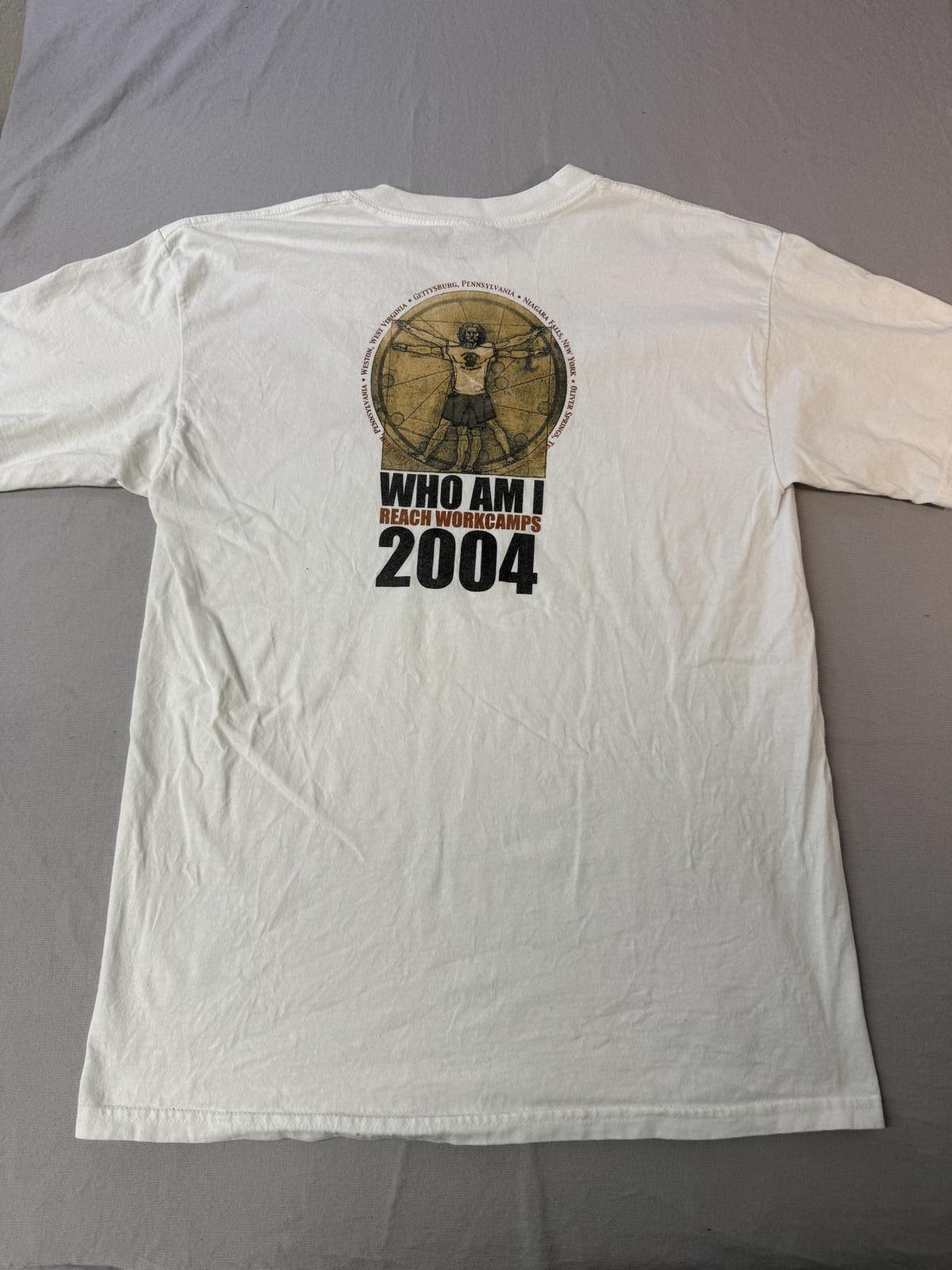 VTG Leonardo Da Vinci Vitruvian Man T-shirt Reach Workcamps M