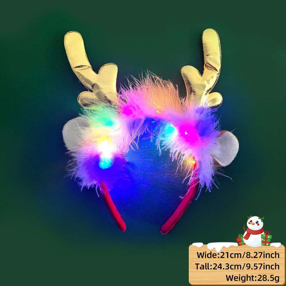 Unique And Colorful Christmas Antler Headband With Soft Plush And Lights For Creative Outfits Party