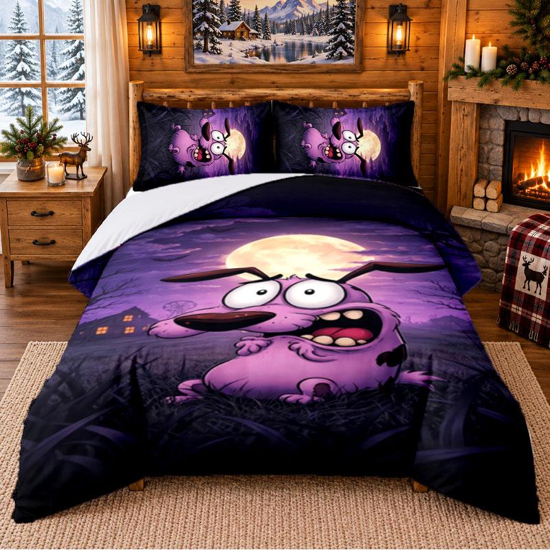 Courage the Cowardly Dog Pattern Bedding 3Pcs Set Bed Sheet And Pillowcases For Indoor Bedroom