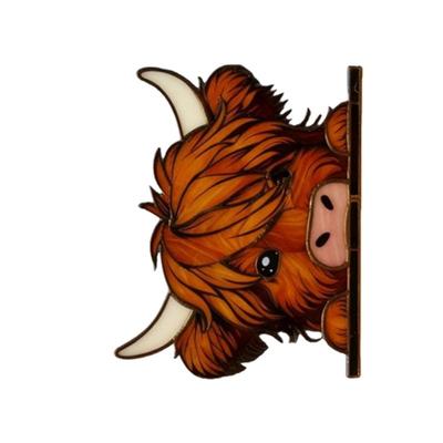 652F Vache des Highlands Curieuse Décorations de Fenêtre, Ornement de Noël pour Étagère