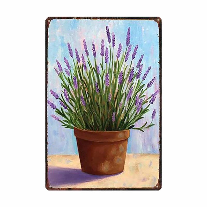 Lavender Metal Plate Flower Farmhouse Tin Signs Plaque Vintage Wall Art Poster Home Garden Decor 20x30cm
