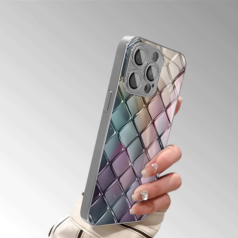 Yaratıcı Renkli Cam Doku Elmas Desenli Kaplama Kılıf iPhone 17 16 15 14 13 12 11 Pro Max Plus 17 Air 16E Kılıfı İçin