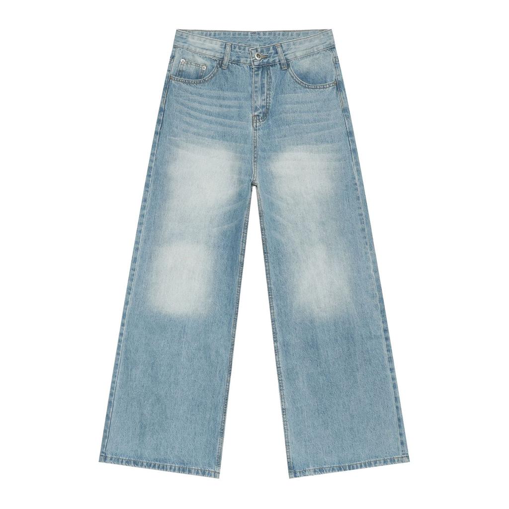 Jeans American Retro Jeans da Uomo Lavati Larghi Versatili Casual Dritti a Gamba Larga