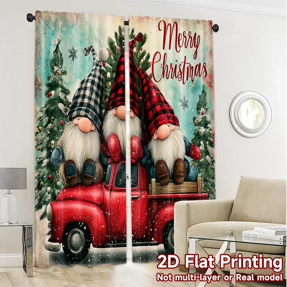 2D Flat Printing  JIT 2pcs   Curtains (Without Rod) FestiveGnomes Modern Curtains Digital Printed Machine Washable Fabric Curtains