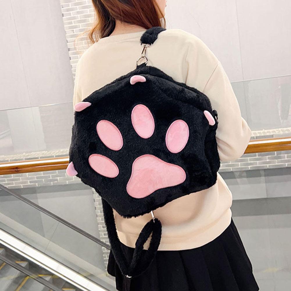 Plush Cat Paw Backpack Girls Soft Furry Purse Cute Cartoon Large Capacity School Bag Women Kawaii Japanese JK Shoulder Bags