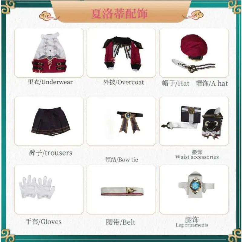 Genshin Impact Charlotte Cosplay Costume Wig Hat Glasses Red Dress Gloves Steambird Journalist Fontaine Girls Women