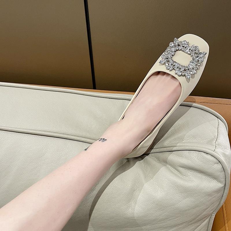 Spring and Autumn Square Head Rhinestone One-pedal Single Shoes 2025 Shallow Mouth Flat Bottom Mary Jane New Versatile Commuter Temperament Women's S