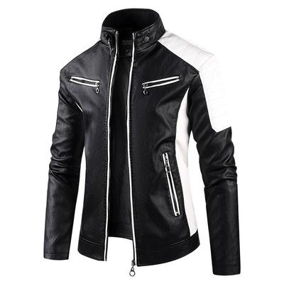 Giacca da Moto in Pelle da Uomo Retro con Collo Rialzato Transfrontaliera