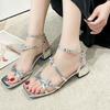 Fashion 2025  Summer Women's Fashion Square Toe Open Toe Narrow Strap Sandals New Bow Designer Outdoor Wedding High Heels Plus Size