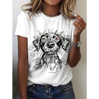T-shirt da Donna Rotonda alla Moda con Stampa di Lettere e Cartoni Animati, Design Semplice, Comoda e Traspirante, Essenziale Versatile, Taglia Europea