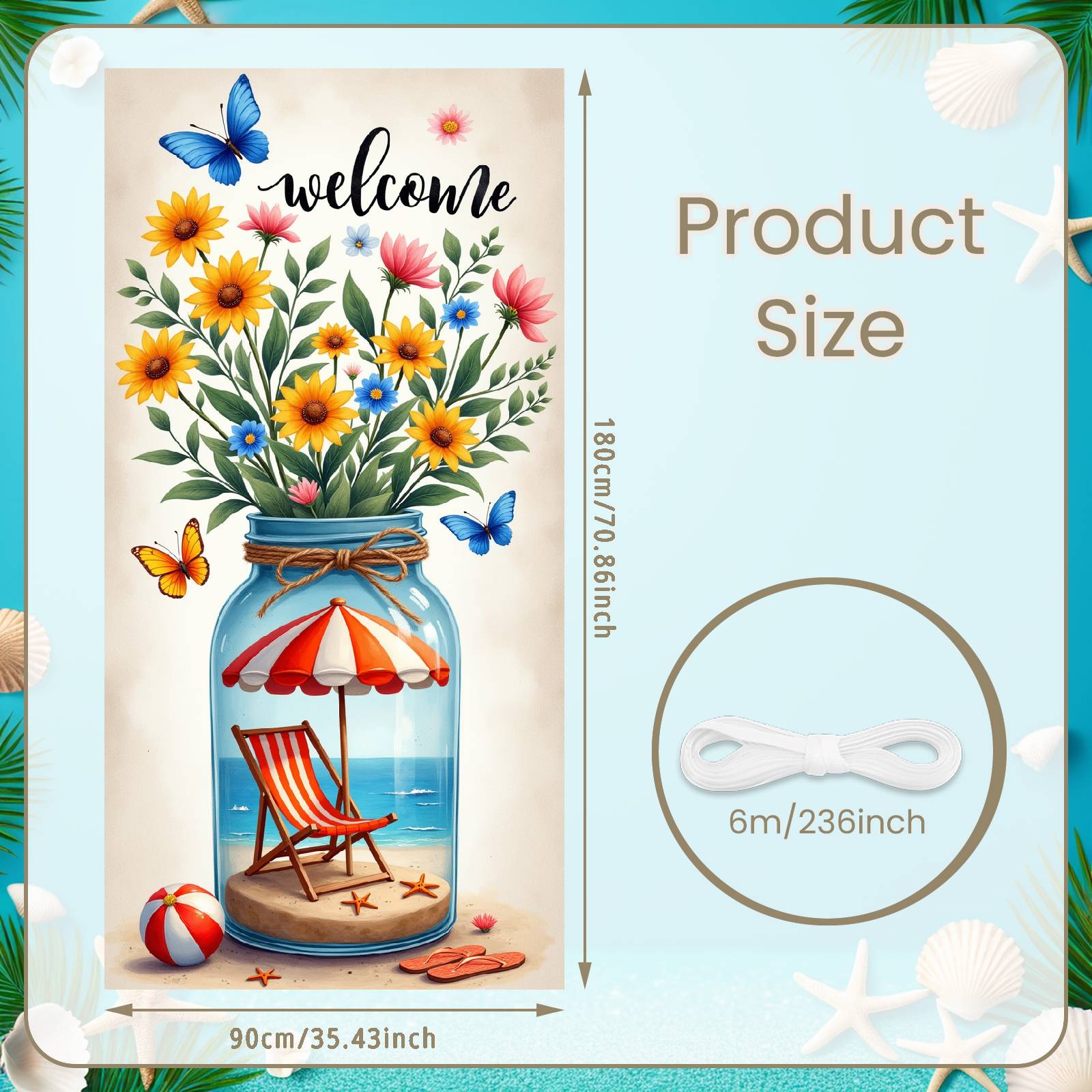 Patio Display Coastal Beach Banner Welcome Display Floral Decor Welcome Banner For Coastal Event Beach Party Welcome