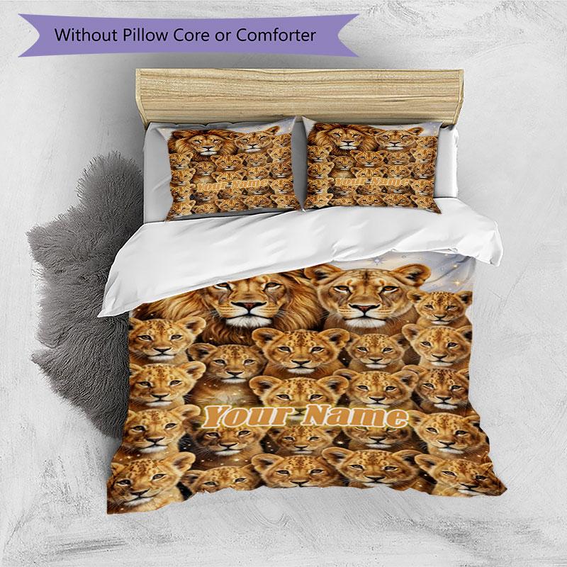 3PC Custom Name Lion Family Portrait bedding,soft and breathable,2D flat print,room decor.,Poster Three-piece set,Soccer Three-piece set,Art,Poster,So