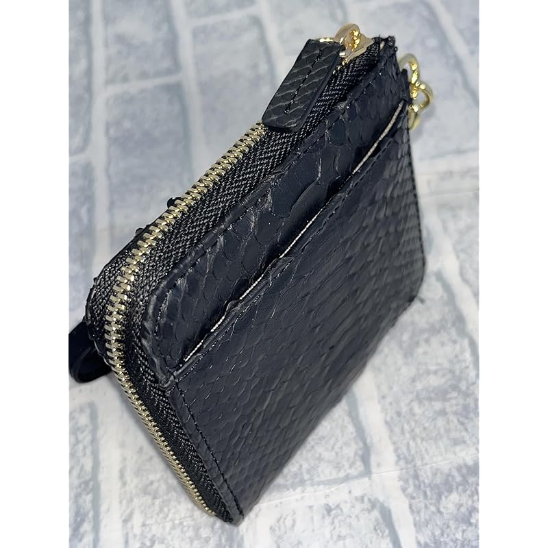 [GUODI] Compact Mini Wallet L-shaped Zipper Type Comes with a Carry Strap Python Genuine Leather Ladies Men's HJ-PY101 Snakeskin Snakeskin Snakeskin