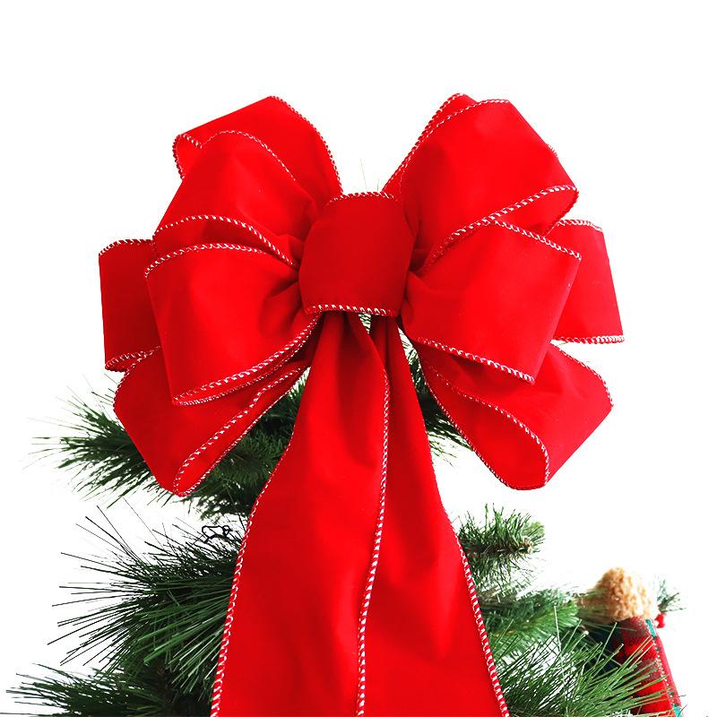 Rode Kerststrikken Buitendecoraties Grote Kerstboomtopstrik Velvet Krans met Glitter Gouden Rand Voordeurdecoratie