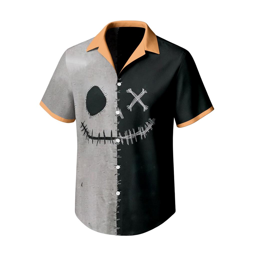 Men's Casual Short Sleeve Shirt with Halloween Print for Parties and Everyday Wear