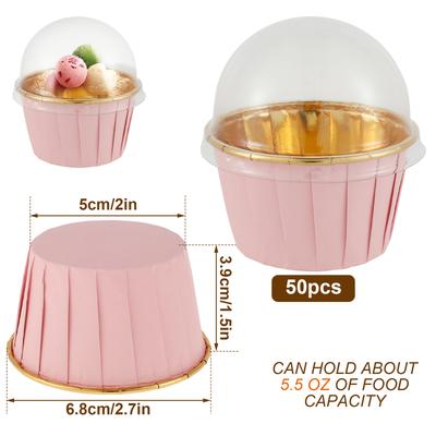 50 ks fóliových košíčků na muffiny s víčky, žáruvzdorné, 165 ml, hliníkové košíčky na pečení dortů, kulaté, na domácí kuchyni, svatební oslavu