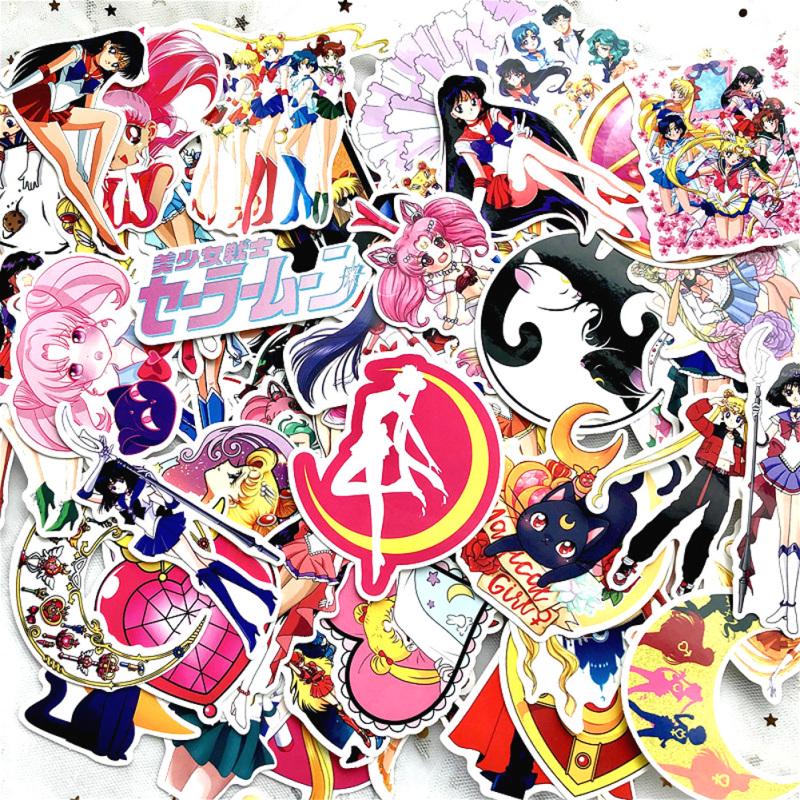 POTAN 75pcs Sailor Moon Suitcase Stickers Cute Cartoon Computer Laptop Skateboard Paster