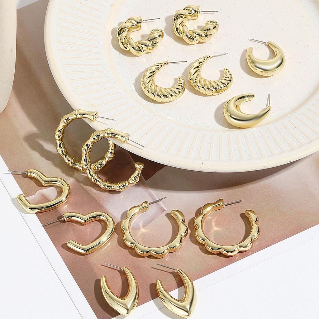 Earrings Gold-plated Ins Earrings C Circle Love Drop-shaped Earrings Bamboo Simple Earrings Versatile Trendy Earrings 2026 Everyday Jewelry