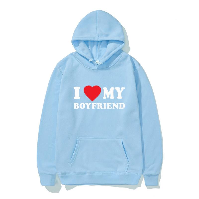 I LOVE MY GIRLFRIEND I Love My Boyfriend Love Casual Loose Pullover Hooded Sweater
