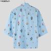 INCERUN Men Lapel Neck Short Sleeve Floral Print Lace-up Casual Hawaiian Summer Shirts