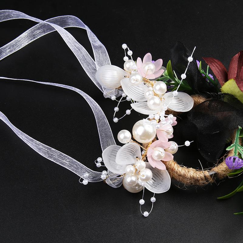 Jaro Bohémské Dívky Svatební Perlová Ozdoba do Vlasů Květinový Věnec Korunka Girlanda Čelenka Vlasové Šperky Dětský Dárek