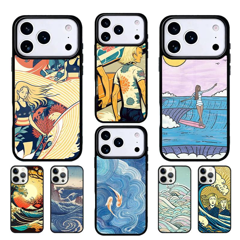 Japanese Surfers Phone Case For iPhone 17 AIR 16 Pro Max 15 14 Pro 11 12 13 Shockproof Silicone Cover