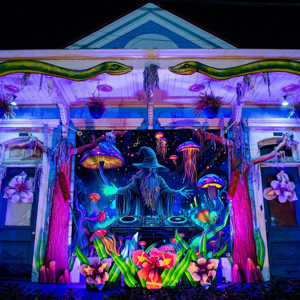 1 Halloween Wizard Dish Jellyfish Mushroom Courtyard Decoration Fluorescent Background Cloth, Tapestry, Holiday Gift, Parties
