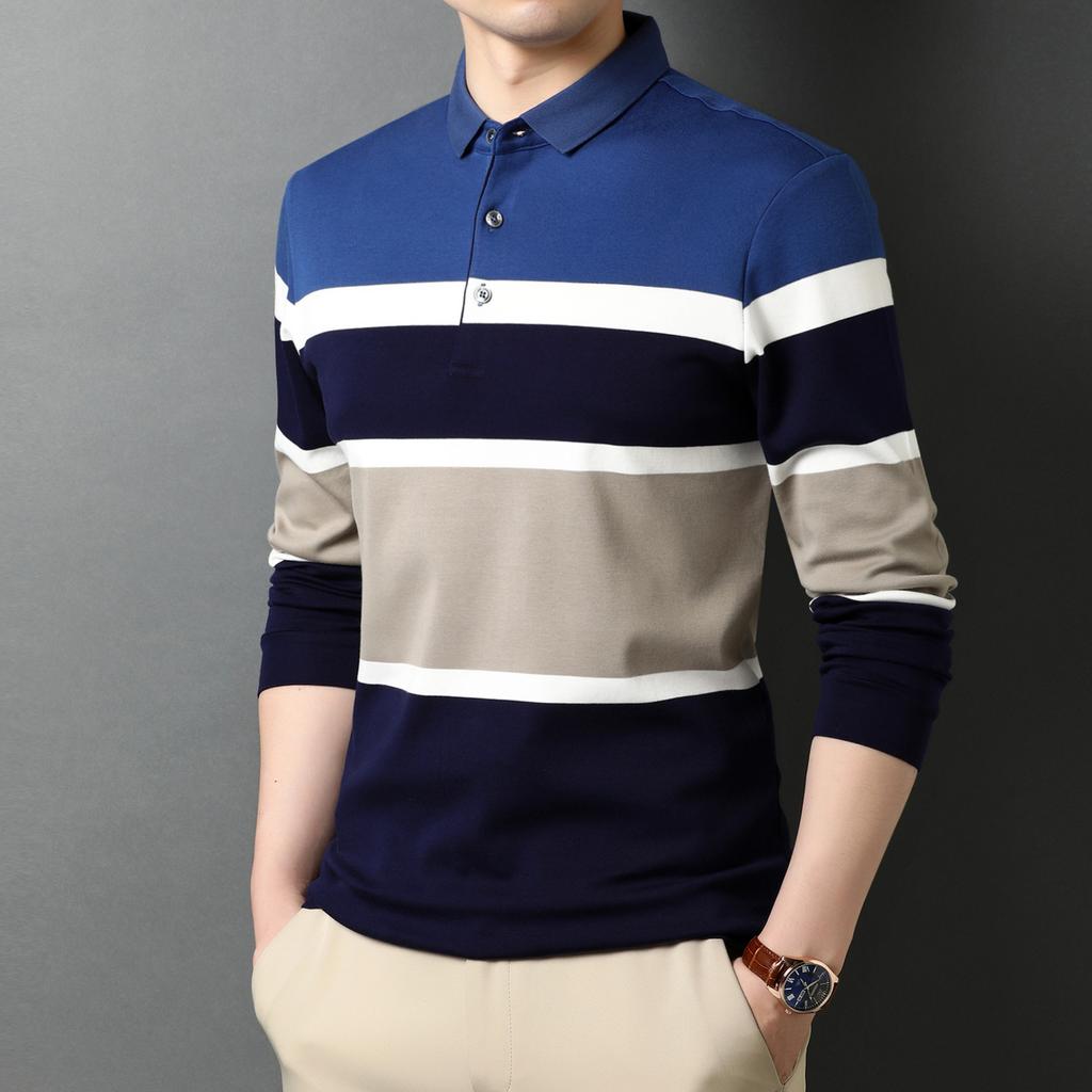 Long Sleeve Men's T-shirt Spring and Autumn New Middle-aged and Young Lapel Slim Cotton Base Shirt Men's Polo Shirt