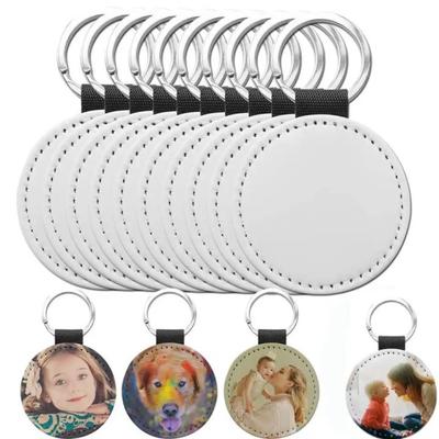 PU Leather Heat Transfer Keyring Creative Double Sides Blank ID Tags Keyring  Hanging Accessory