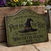 Vintage Witch Hat Sign 2D Flat Printing Retro Wall Art Sign Witch Hat Plaque  Halloween Decoration