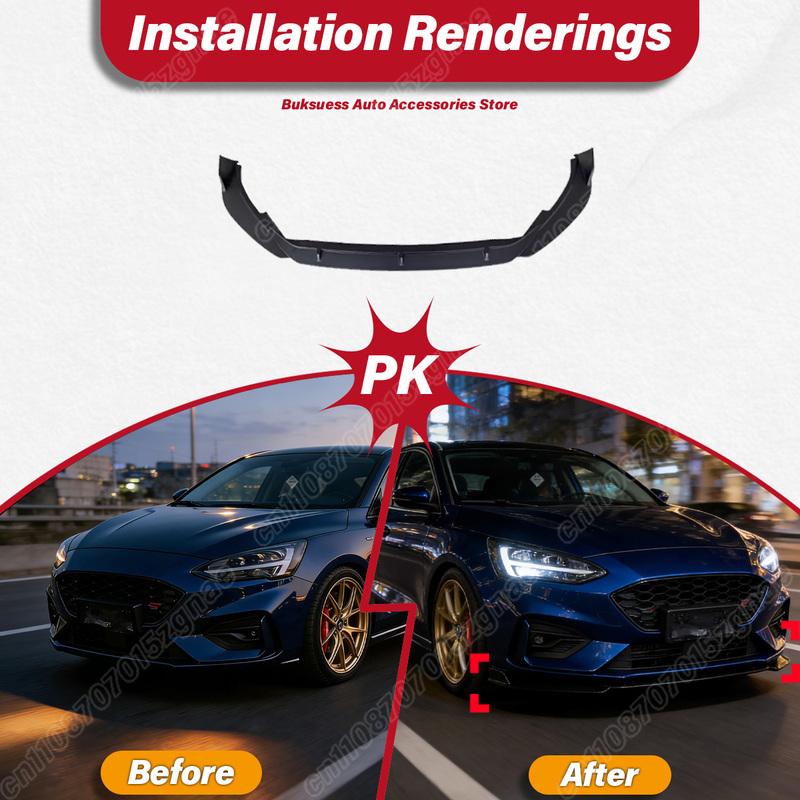 For Ford ST Line MK4 2018 2019 2020 2021 Auto 3Pcs Front Bumper Spoiler Lip Car Front Splitter Body Decorate Modification Kit