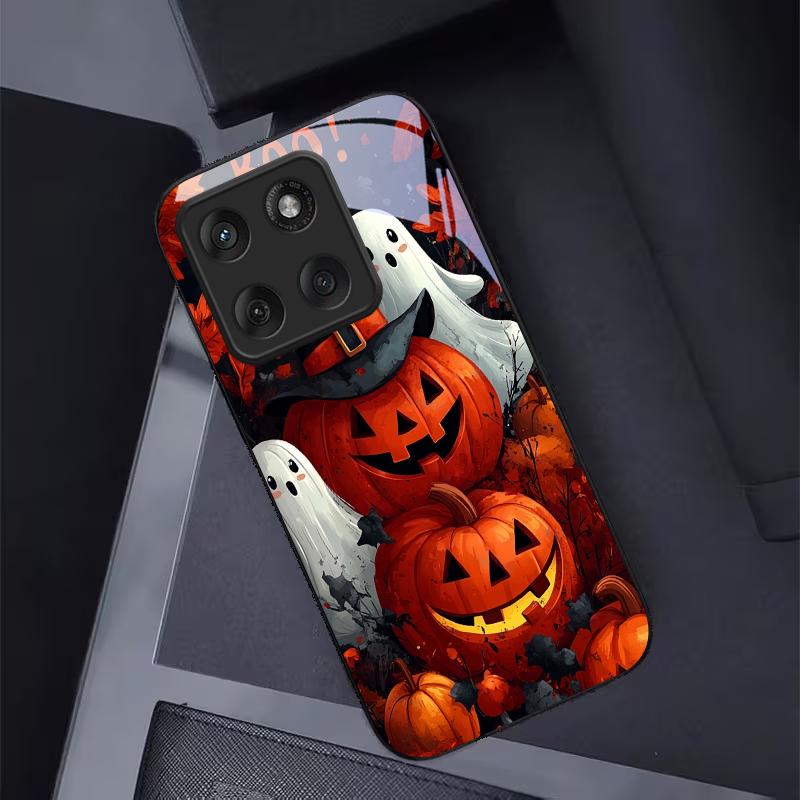 Halloween Boo Pumpkin Black Glass Phone Case For Motorola Moto Edge 60 70 20 Lite 30 Pro 40 50 Ultra X30 Pro G14 G75 G84 Cover