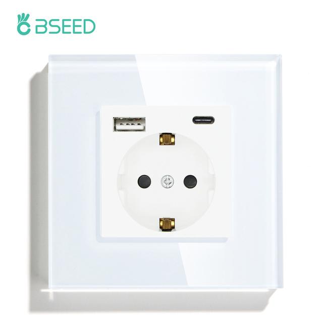 Bseed EU Russia Socket 16A 4 Colors Electric Wall Socket Tempered Glass Crystal Panel Electrical Outlet Home Improvement