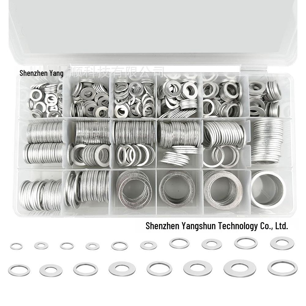 450-Piece Aluminum Gasket & Sealing Ring Set: High-Temp Resistant, Spring Washer, M6-M24.