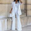 1 Set Women Blazer Pants Solid Color Wide Leg Autumn Winter Double Breasted Lapel Suit Set for Office