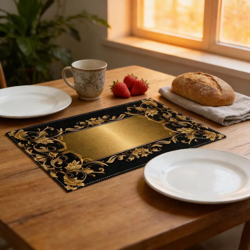4pc [Elegant Placemats] The Elegant Golden Linen Placemats Are Suitable for Kitchen Dining and Coffee Heat-resistant Placemats