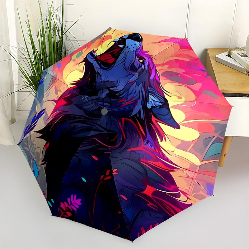 1pc Wolf Fantasy Fashionable Automatic Opening/Closing Folding Umbrella with 8 Bones, Windproof Portable, Daily Use327