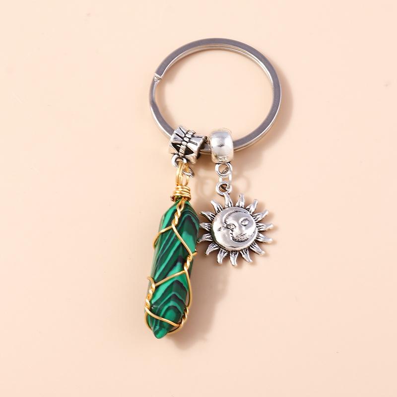 Natural Turquoise Stone Keychain Antique Silve Metal Keyrings Quartz Crystal Key Chains Gift DIY Handbag Jewelry Accessories